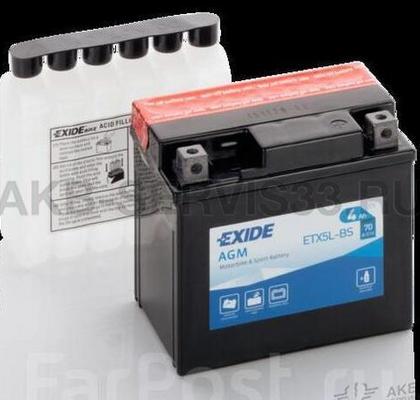 Изображение товара Аккумулятор для мото Exide ETX5L-BS 4 а/ч